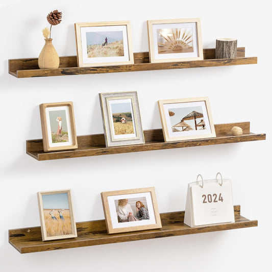 ShelfLoft 36"W x 4.2"D Rustic Brown Picture Ledge Shelf Floating Shelves with Lip Set of 3