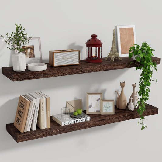 ShelfLoft 36""W x 6.7"D Natural Paulownia Wood Floating Shelves,Rustic Brown-2 Pack