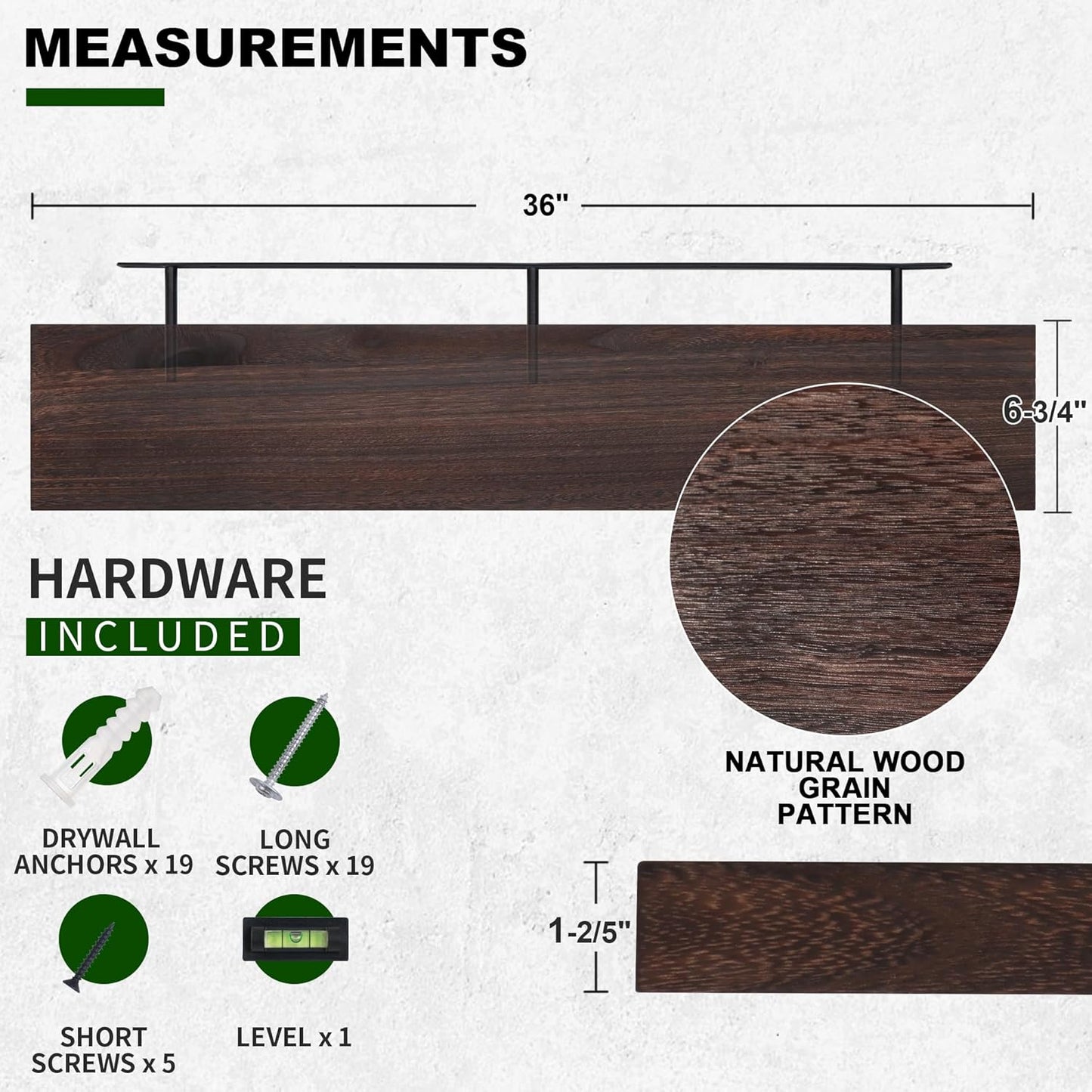 ShelfLoft 36" Wide x 6.8" Deep Natural Paulownia Wood Floating Shelves, 2 Pack