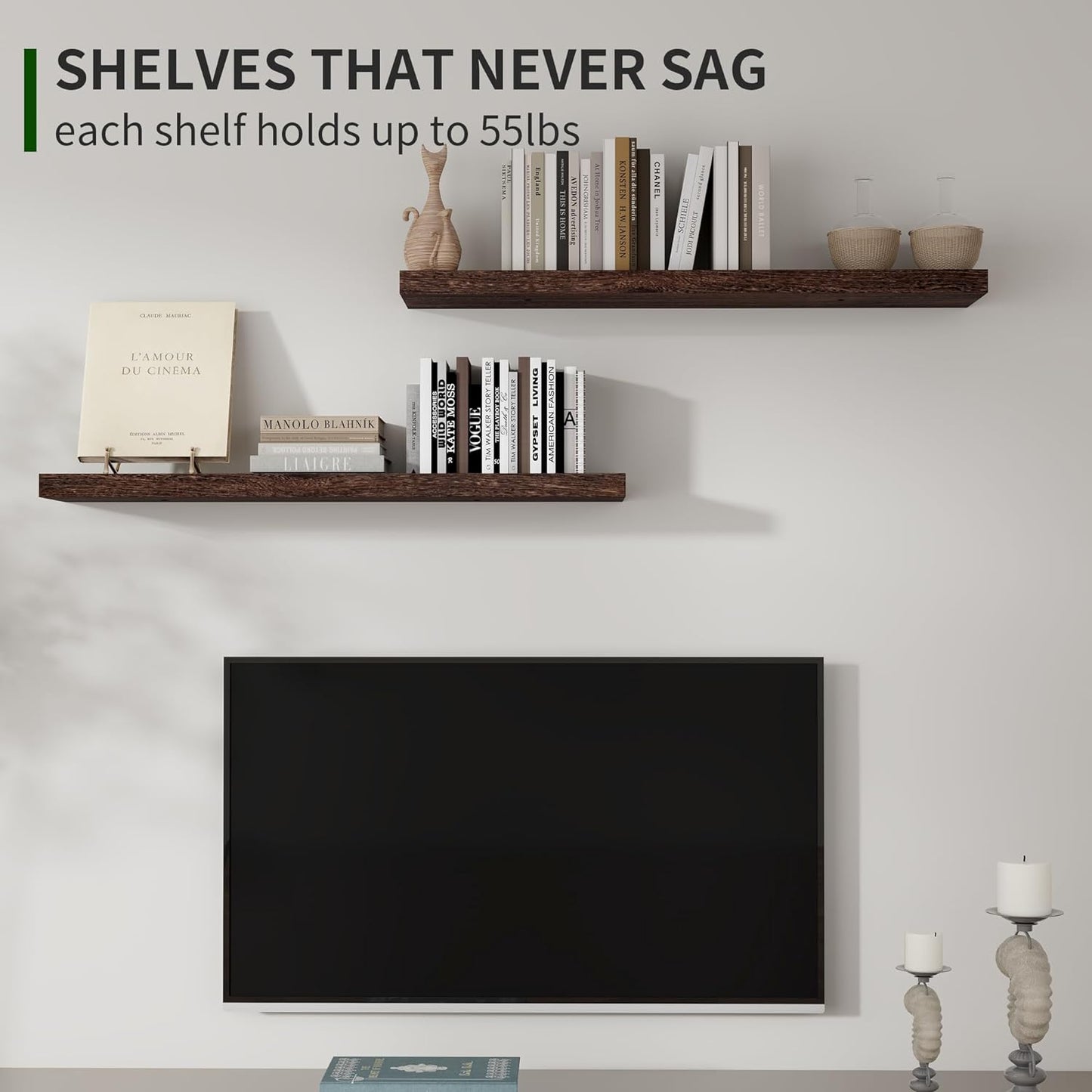 ShelfLoft 36" Wide x 6.8" Deep Natural Paulownia Wood Floating Shelves, 2 Pack