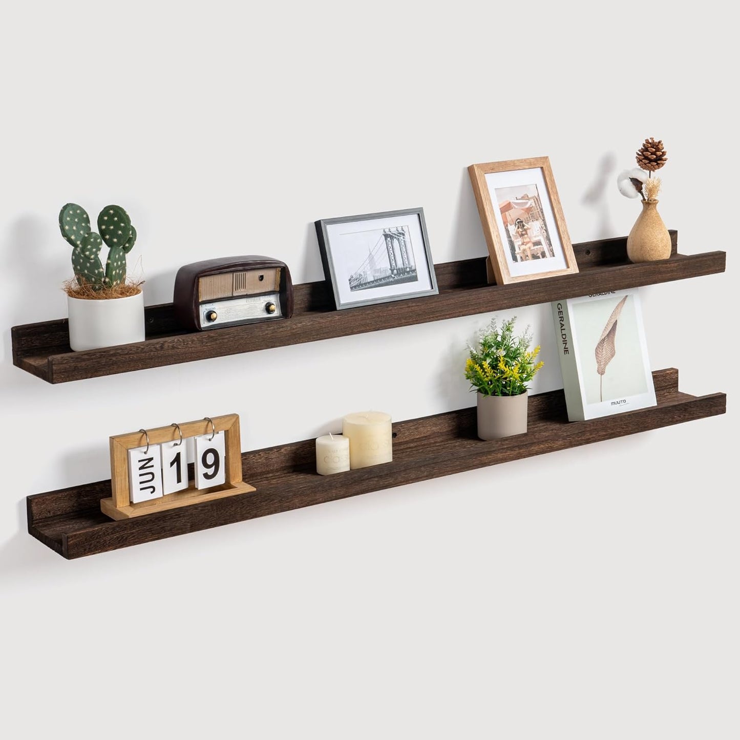 ShelfLoft 5.12 Inch Deep Picture Ledge Shelf Paulownia Wood Wall Floating Shelves with Lip for Nursery Books
