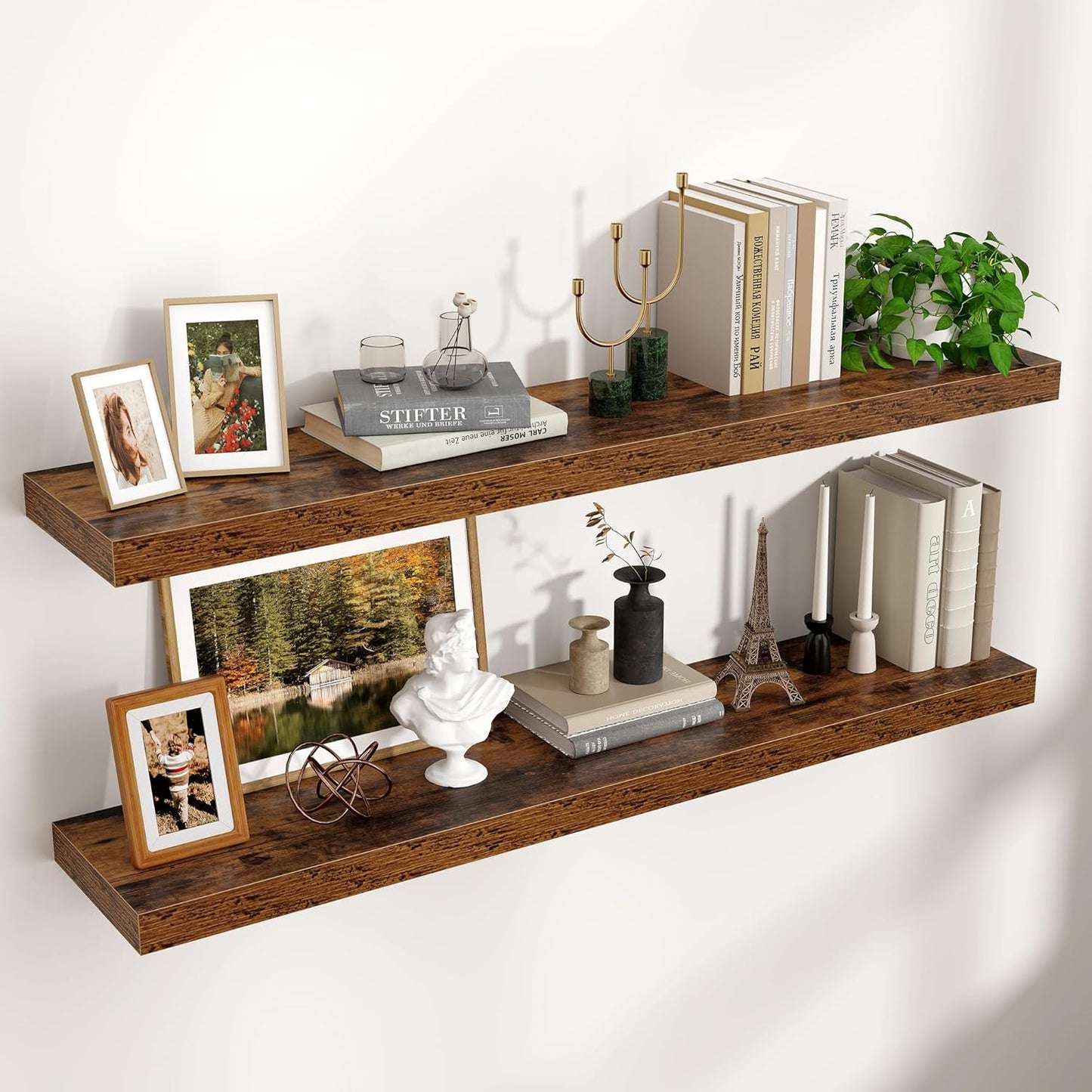 ShelfLoft 9"D x 1.5”H Rustic Brown Floating Shelves for Wall Storage