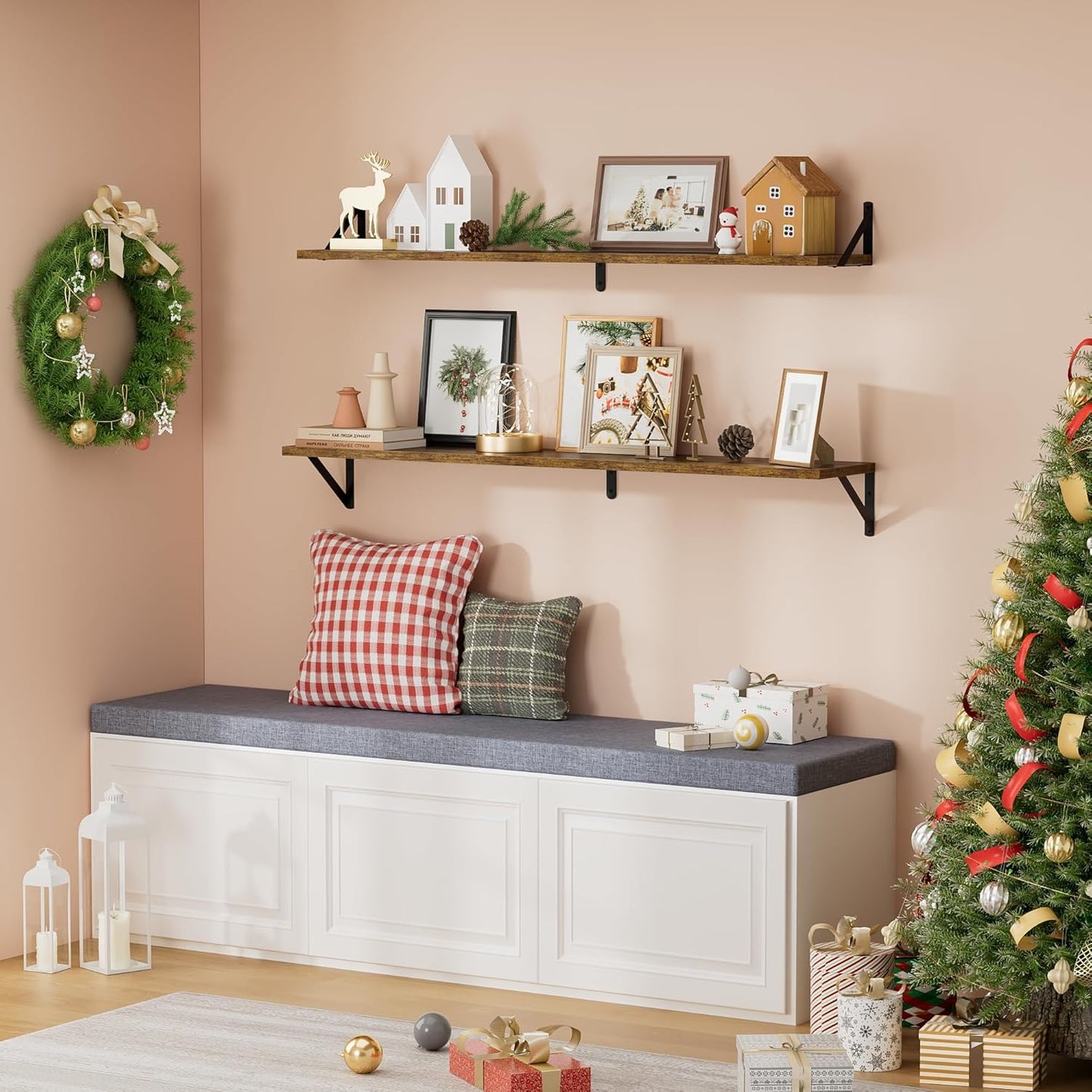 ShelfLoft 48" Wide x 8" Deep Floating Shelves with Brackets, 2 Pack