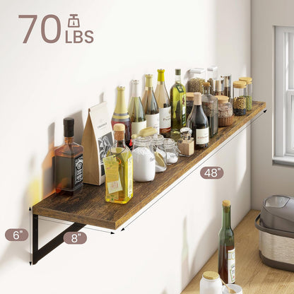 ShelfLoft 48" Wide x 8" Deep Floating Shelves with Brackets, 2 Pack