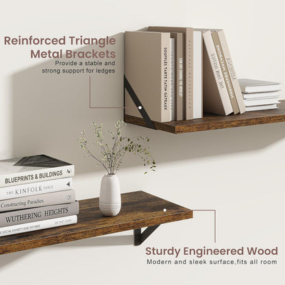 ShelfLoft 48" Wide x 8" Deep Floating Shelves with Brackets, 2 Pack