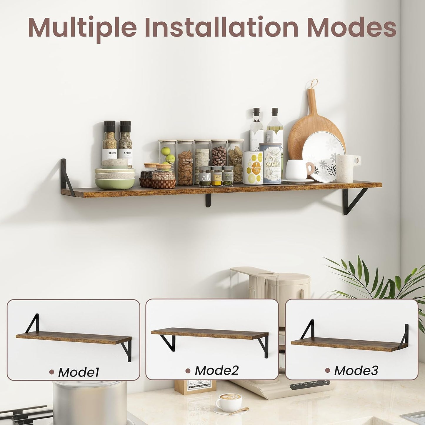 ShelfLoft 48" Wide x 8" Deep Floating Shelves with Brackets, 2 Pack