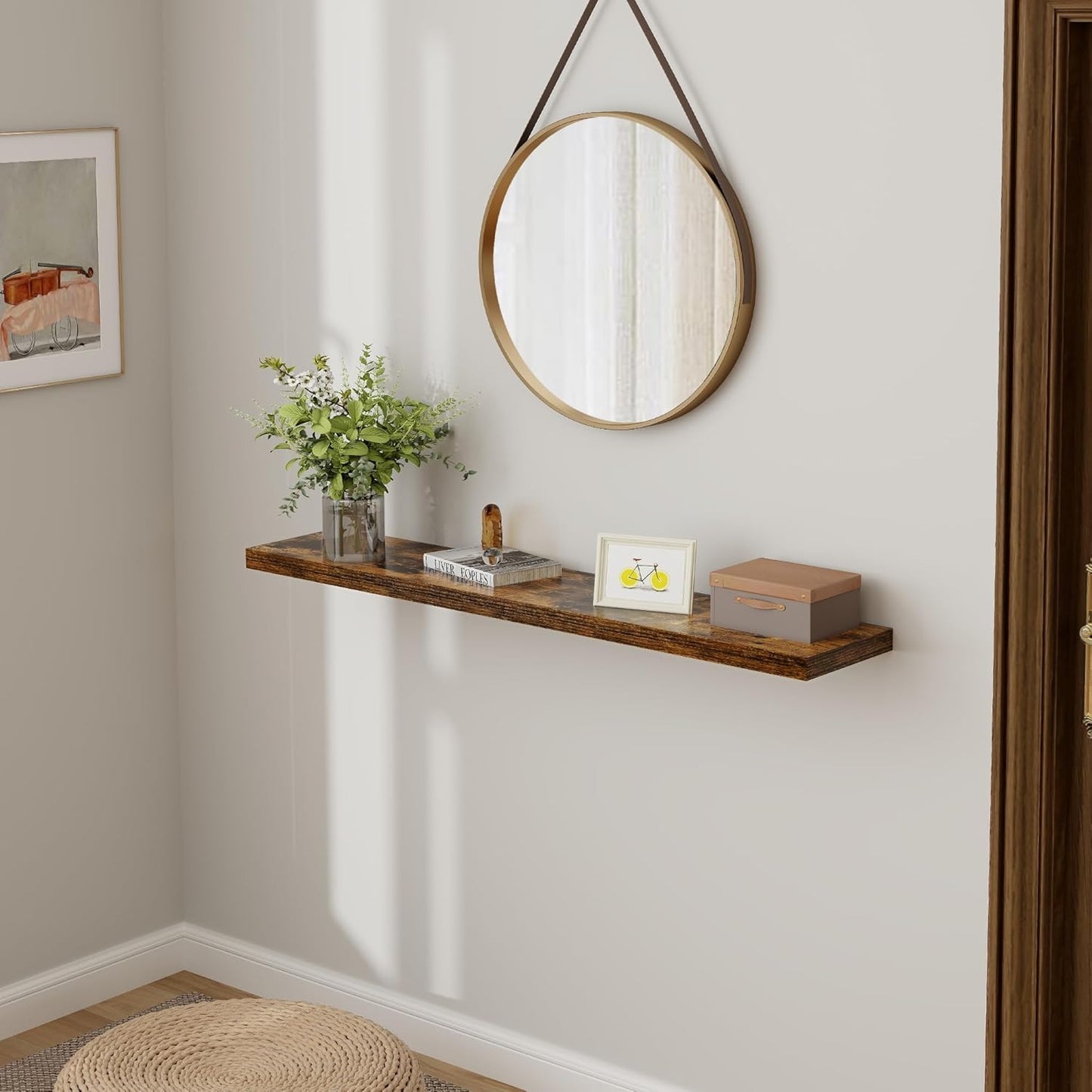 ShelfLoft 9.3"D x 1.5"H Rustic Brown Floating Shelves for Wall Storage