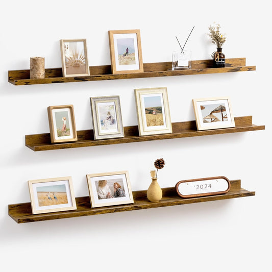 ShelfLoft 48"W x 4.2"D Rustic Brown Picture Ledge Shelf Floating Shelves with Lip Set of 3