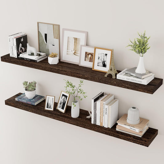 ShelfLoft 48""W x 6.7"D Natural Paulownia Wood Floating Shelves,Rustic Brown-2 Pack