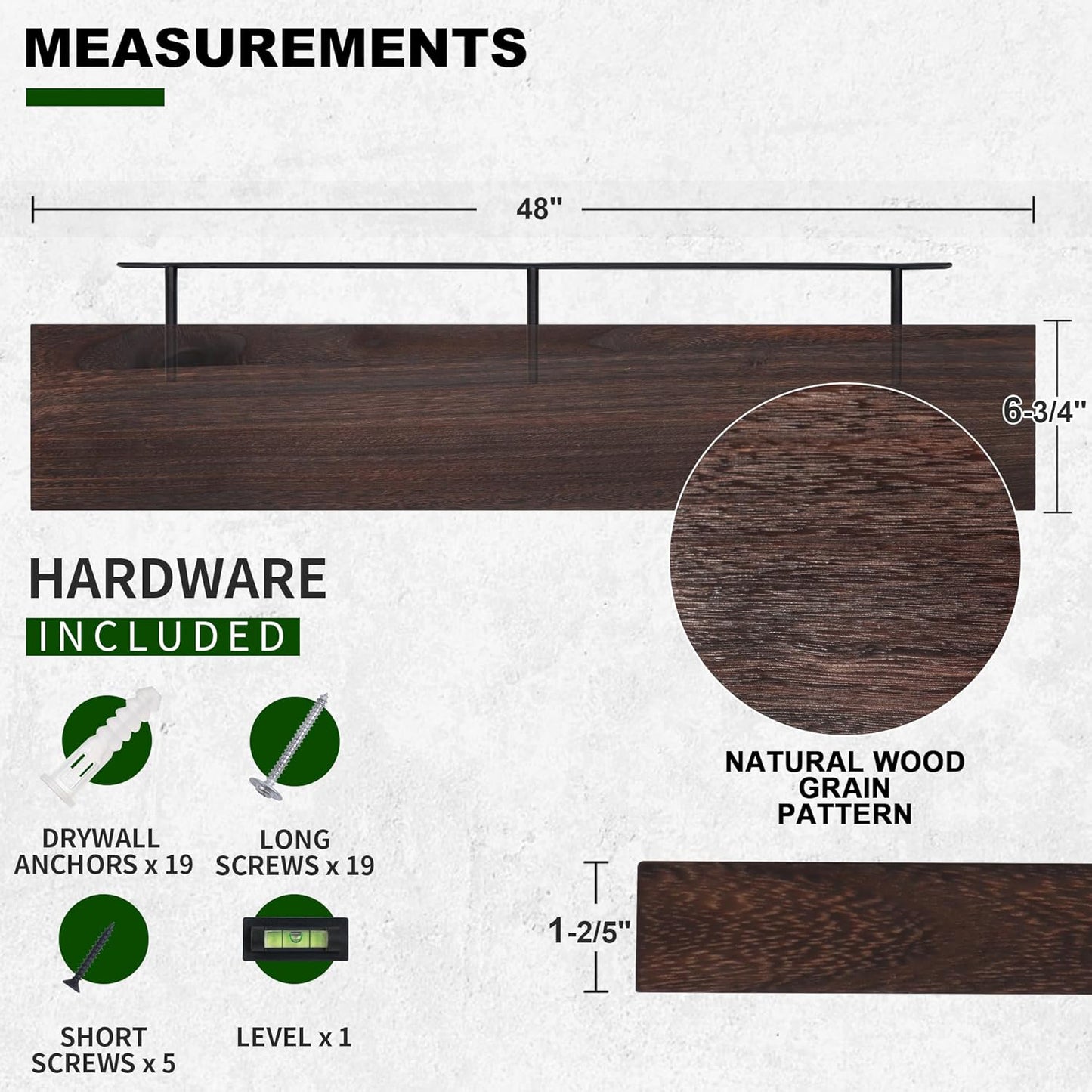 ShelfLoft 48" Wide x 6.8" Deep Natural Paulownia Wood Floating Shelves, 2 Pack