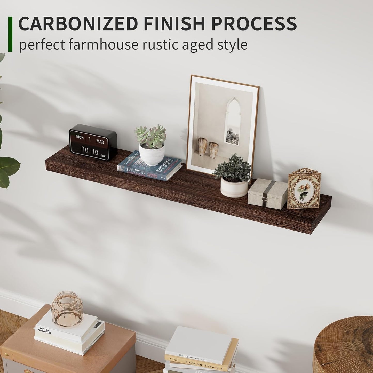 ShelfLoft 48" Wide x 6.8" Deep Natural Paulownia Wood Floating Shelves, 2 Pack