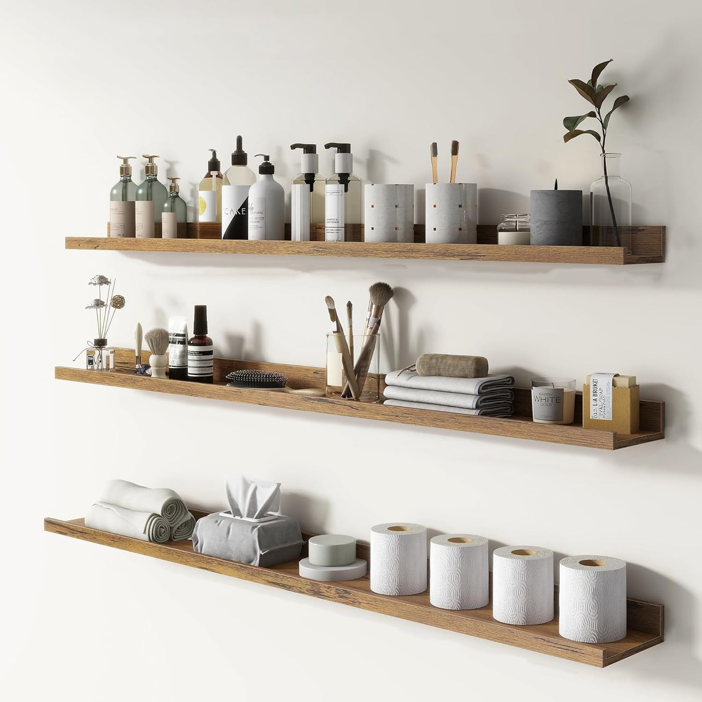 ShelfLoft 5.7 Inch Deep Picture Ledge Shelf Floating Shelves with Lip, Set of 3