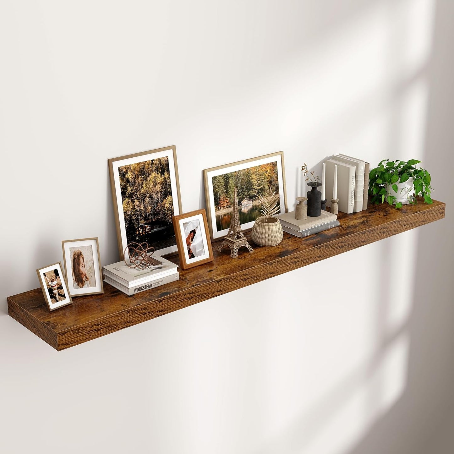 ShelfLoft 9"D x 1.5”H Rustic Brown Floating Shelves for Wall Storage