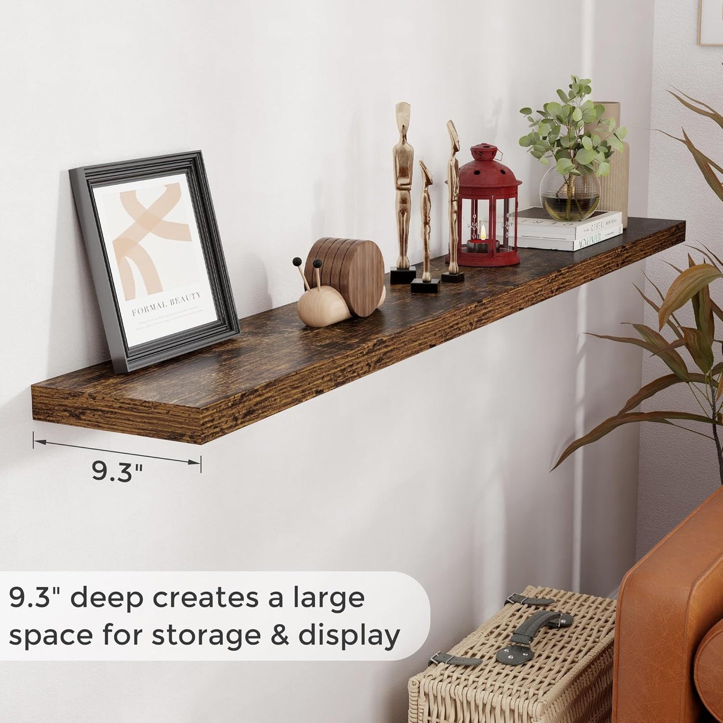 ShelfLoft 72" Wide x 9.3" Deep Floating Shelves for Wall Storage,Rustic Brown-1 Pack