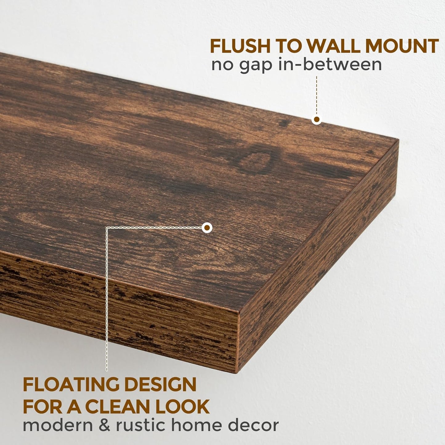 ShelfLoft 72" Wide x 9.3" Deep Floating Shelves for Wall Storage,Rustic Brown-1 Pack