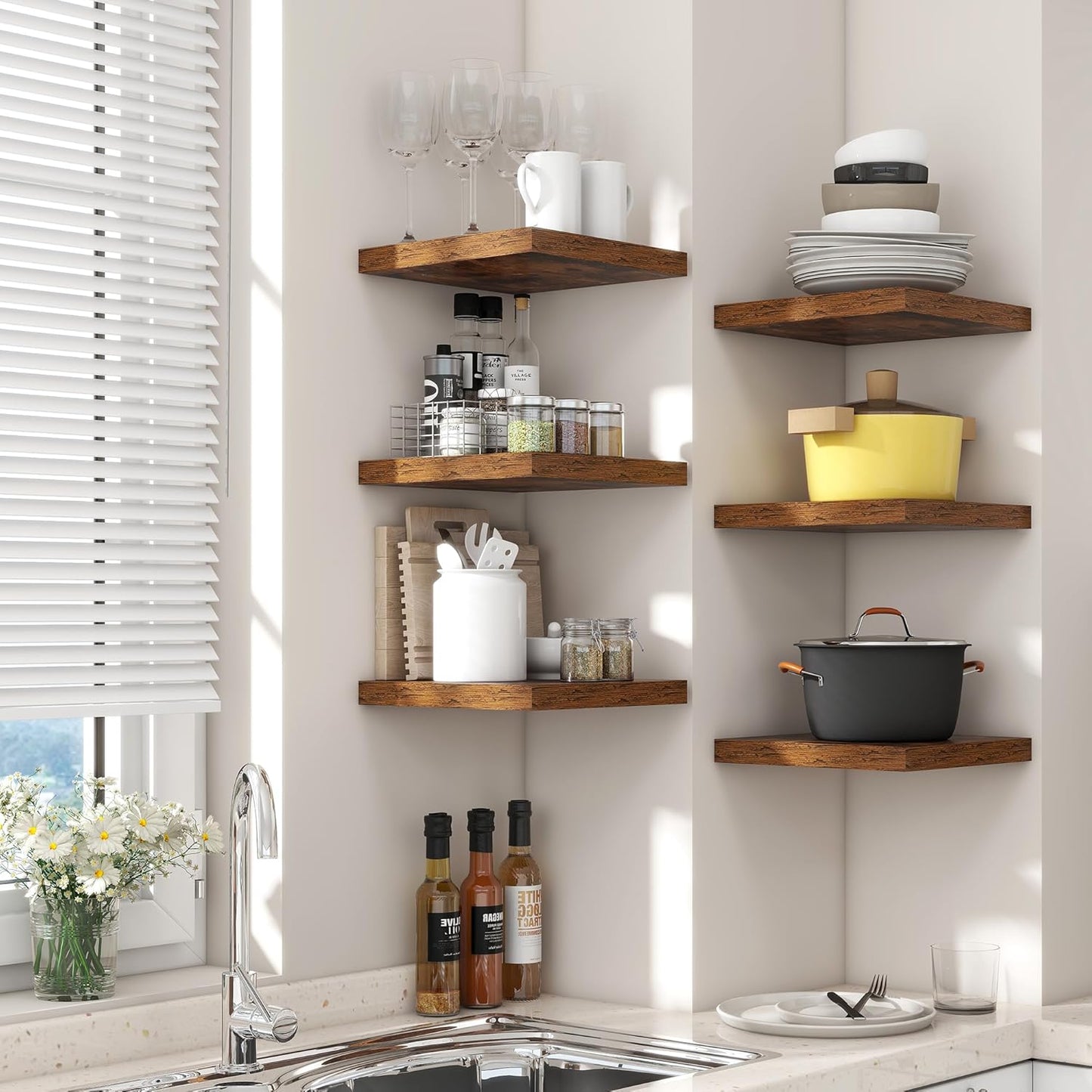 ShelfLoft 9"D x 1.5”H Rustic Brown Floating Shelves for Wall Storage