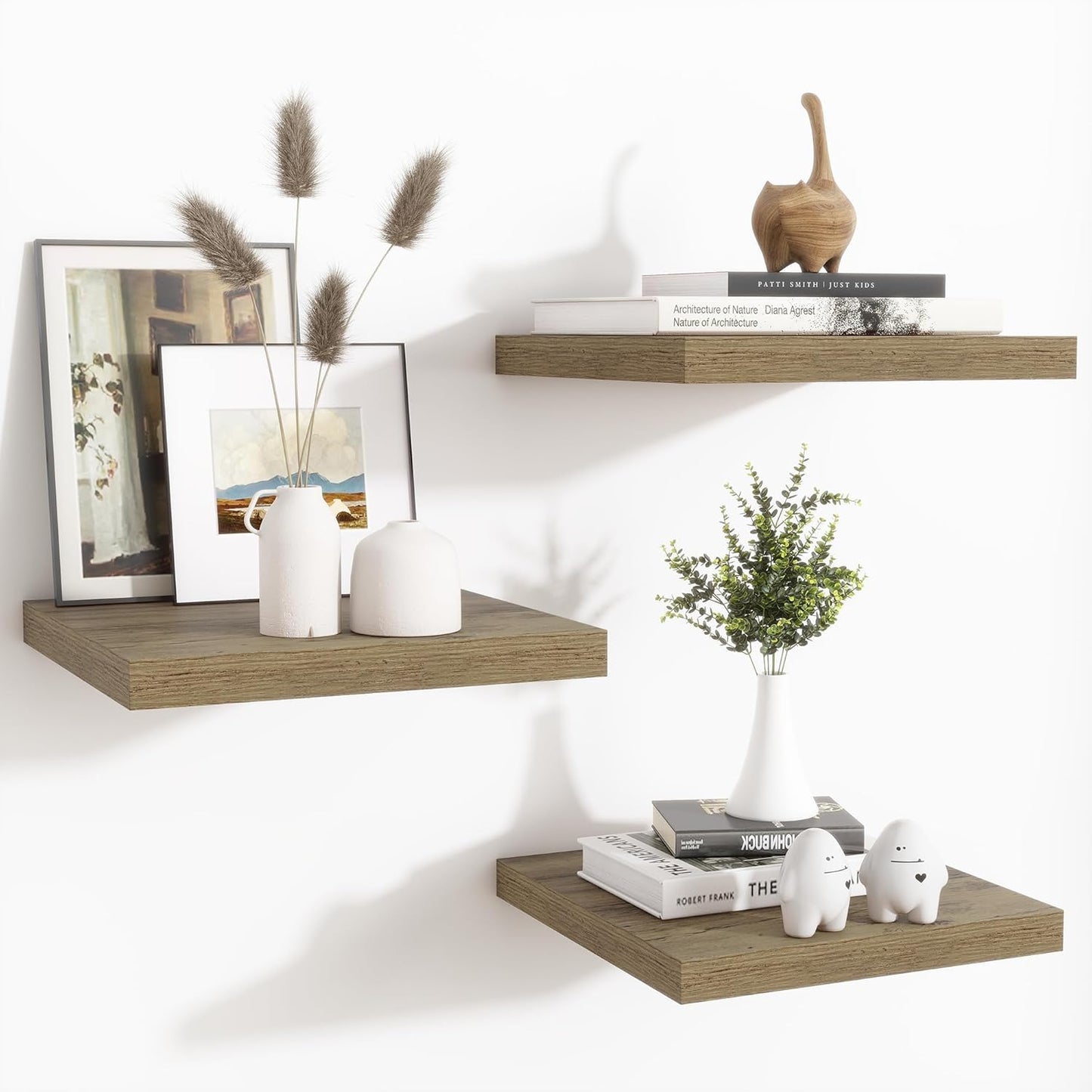Shelfloft 3-Piece 7.5 Inch Square Floating Cornor Shelves for Small Space Storage