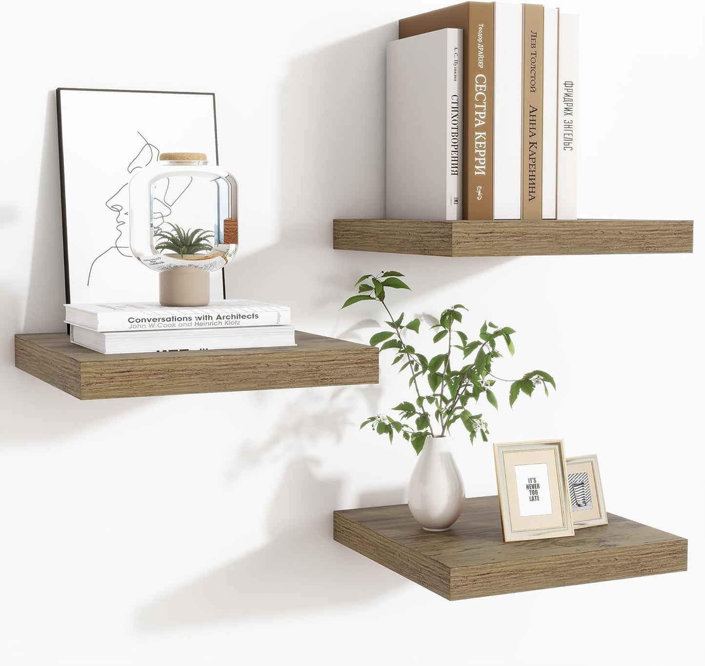 Shelfloft 3-Piece 7.5 Inch Square Floating Cornor Shelves for Small Space Storage