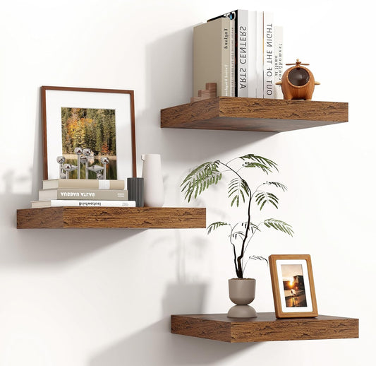 ShelfLoft 12"W x 12"D Rustic Brown Floating Shelves for Wall Storage,3 Pack