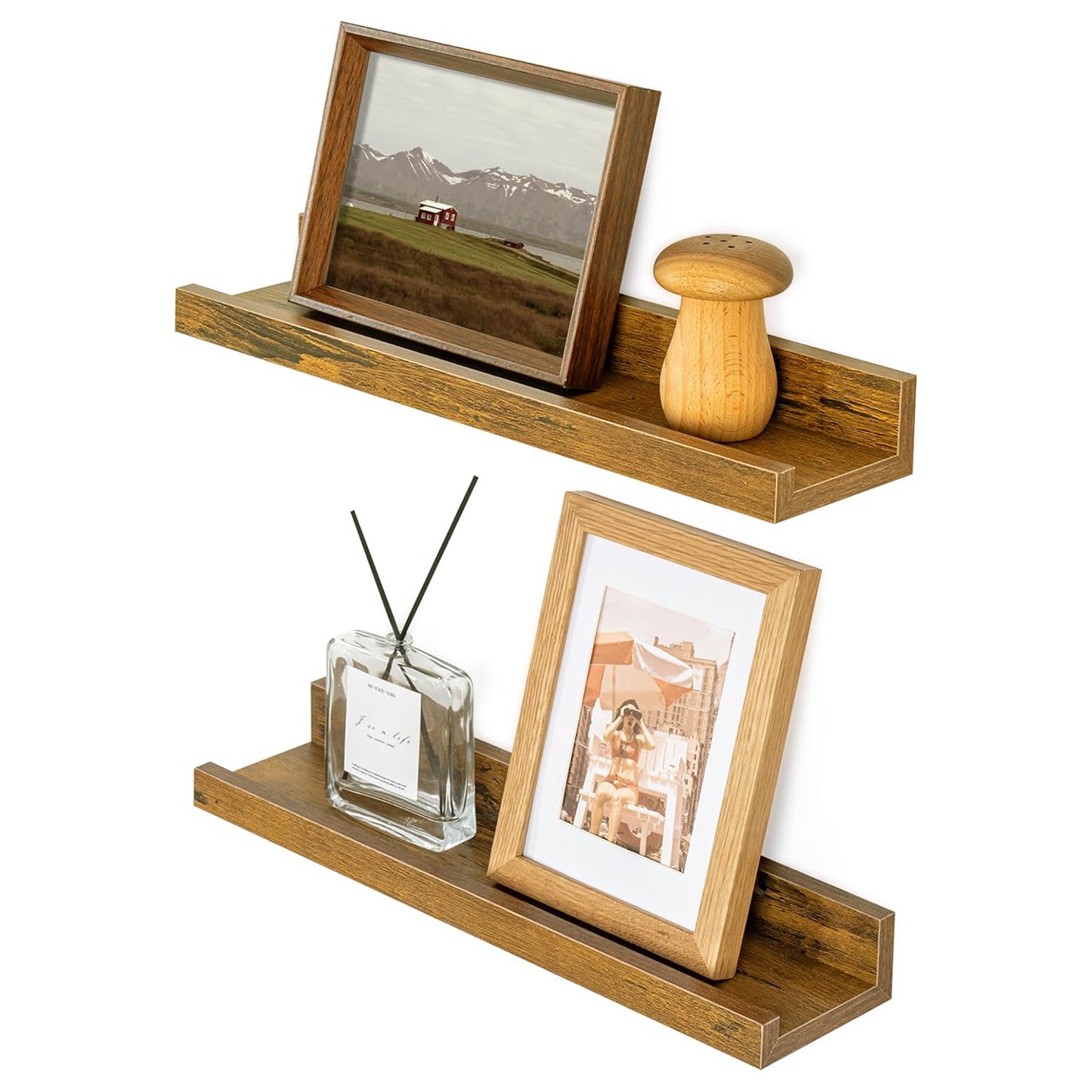 ShelfLoft 16" Wide x 4" Deep Picture Ledge Shelf Wall Display Floating Shelves with Lip, 2 Pack