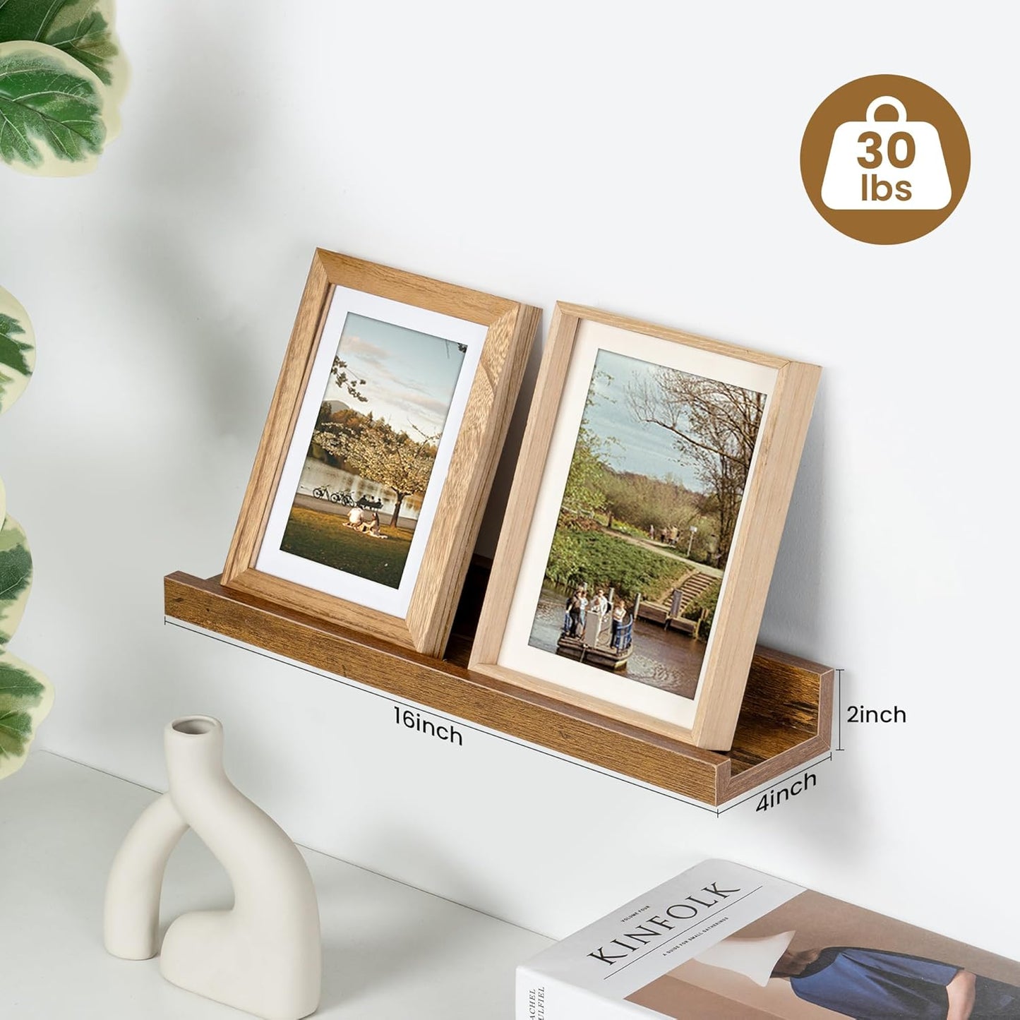 ShelfLoft 16" Wide x 4" Deep Picture Ledge Shelf Wall Display Floating Shelves with Lip, 2 Pack