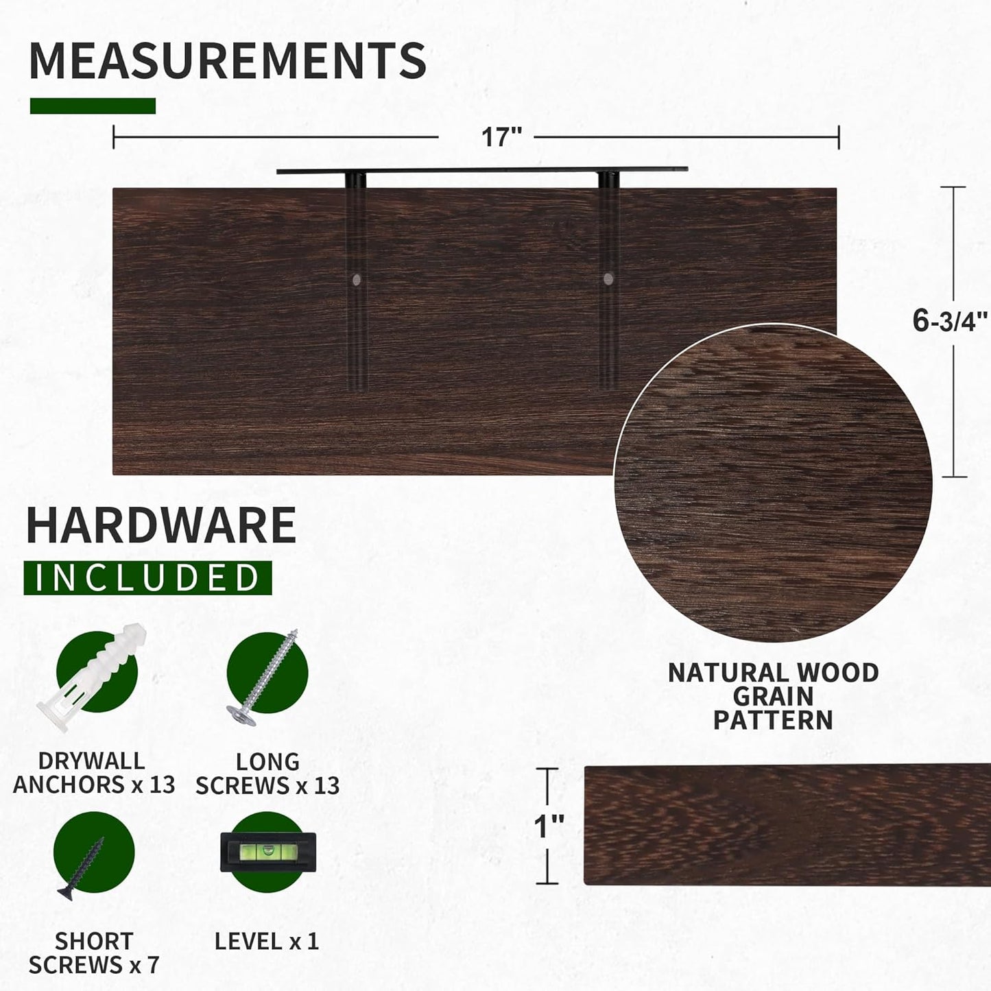 ShelfLoft 6.8"D x 1.4"H Rustic Brown Natural Paulownia Wood Floating Shelves