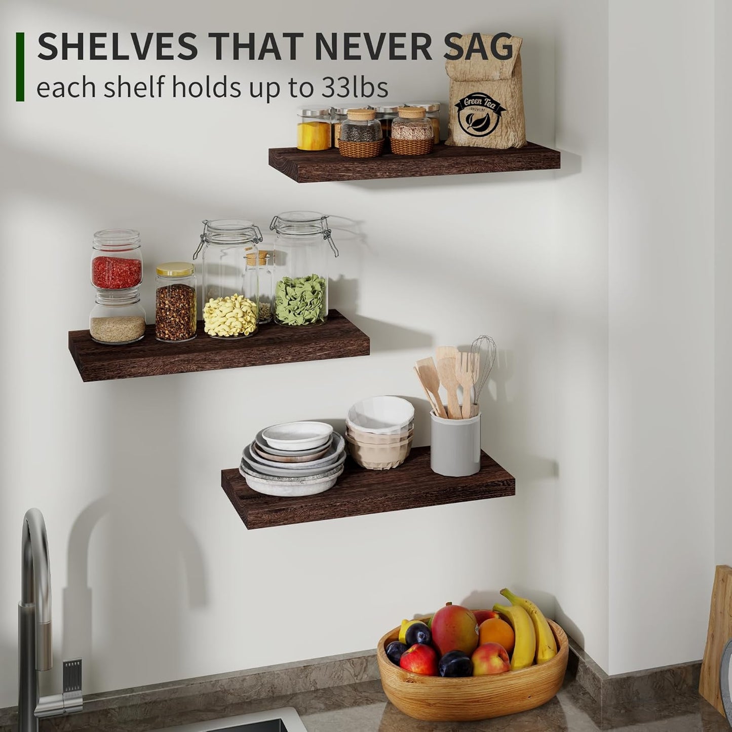 ShelfLoft 6.8"D x 1.4"H Rustic Brown Natural Paulownia Wood Floating Shelves