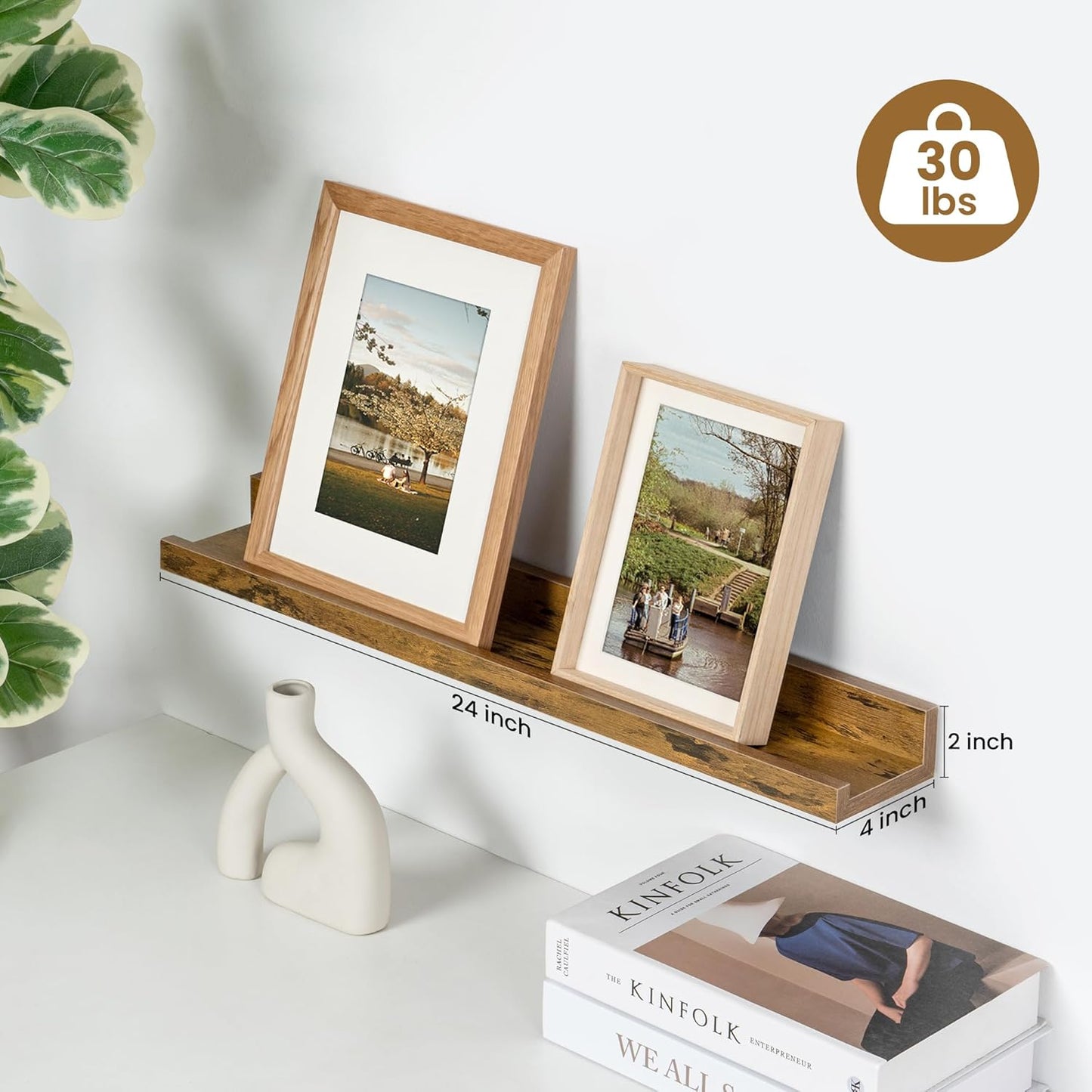 ShelfLoft 24" Wide x 4" Deep Picture Ledge Shelf Wall Display Floating Shelves with Lip, 2 Pack