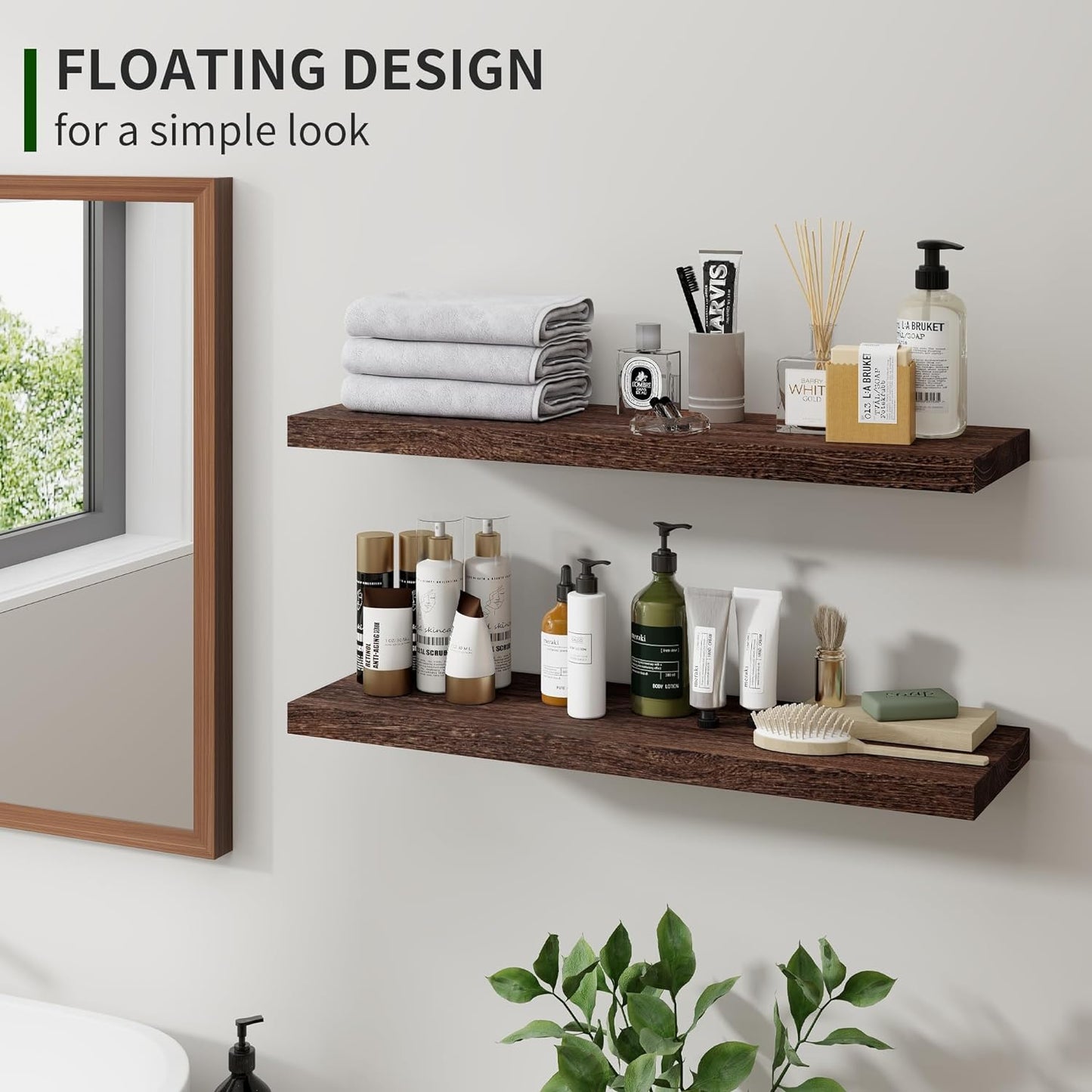 ShelfLoft 6.8"D x 1.4"H Rustic Brown Natural Paulownia Wood Floating Shelves