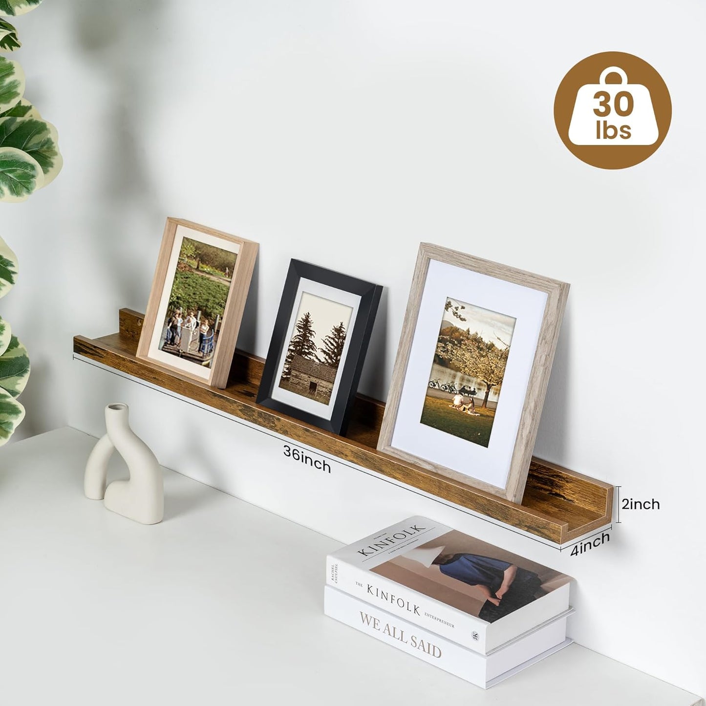 ShelfLoft 36" Wide x 4" Deep Picture Ledge Shelf Wall Display Floating Shelves with Lip, 2 Pack