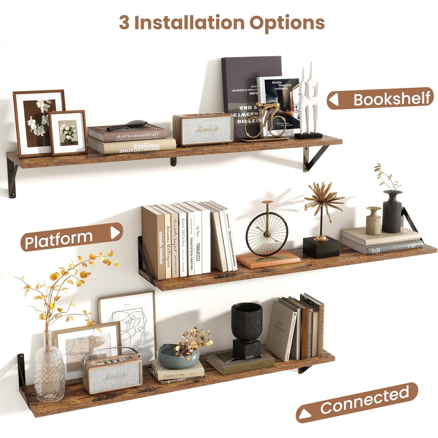 ShelfLoft 39.4" Wide x 8" Deep Wall Mounted Floating Shelves, 2 Pack