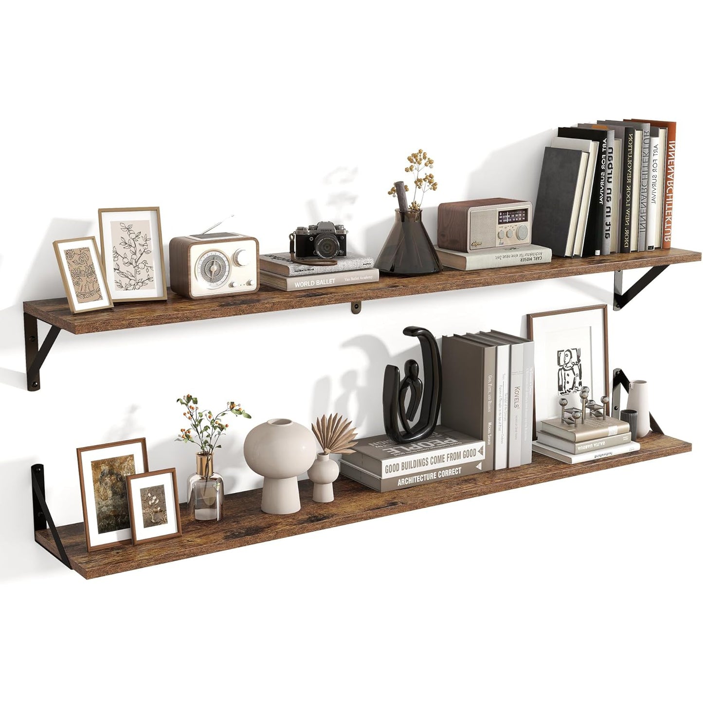 ShelfLoft 8"D x 4.9"H Rustic Brown Wall Mounted Floating Shelves