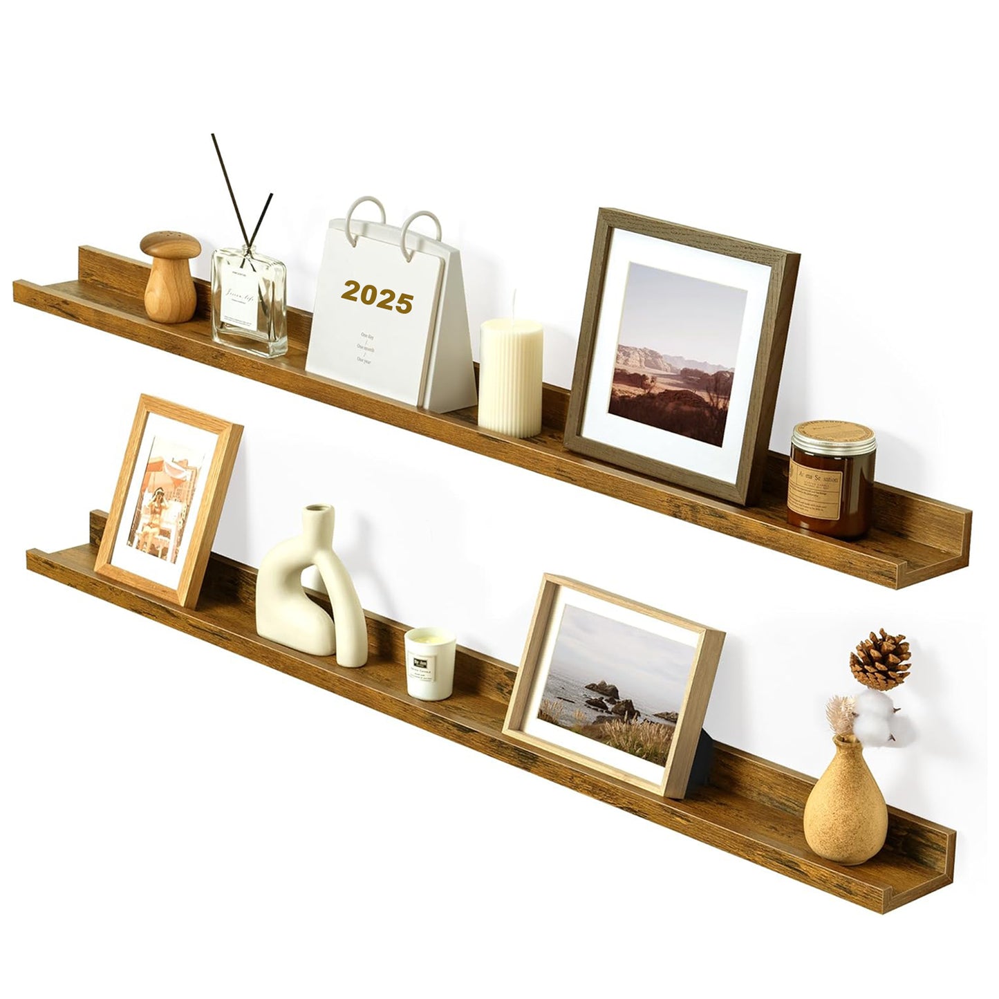 ShelfLoft 48" Wide x 4" Deep Picture Ledge Shelf Wall Display Floating Shelves with Lip, 2 Pack