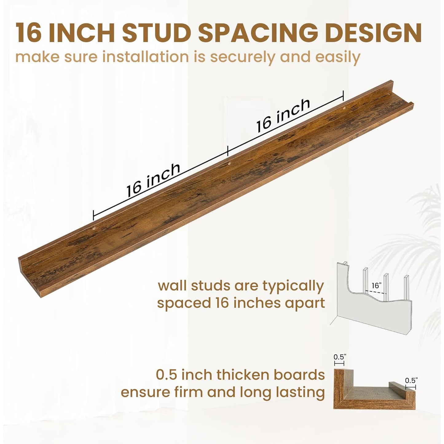 ShelfLoft 48" Wide x 4" Deep Picture Ledge Shelf Wall Display Floating Shelves with Lip, 2 Pack