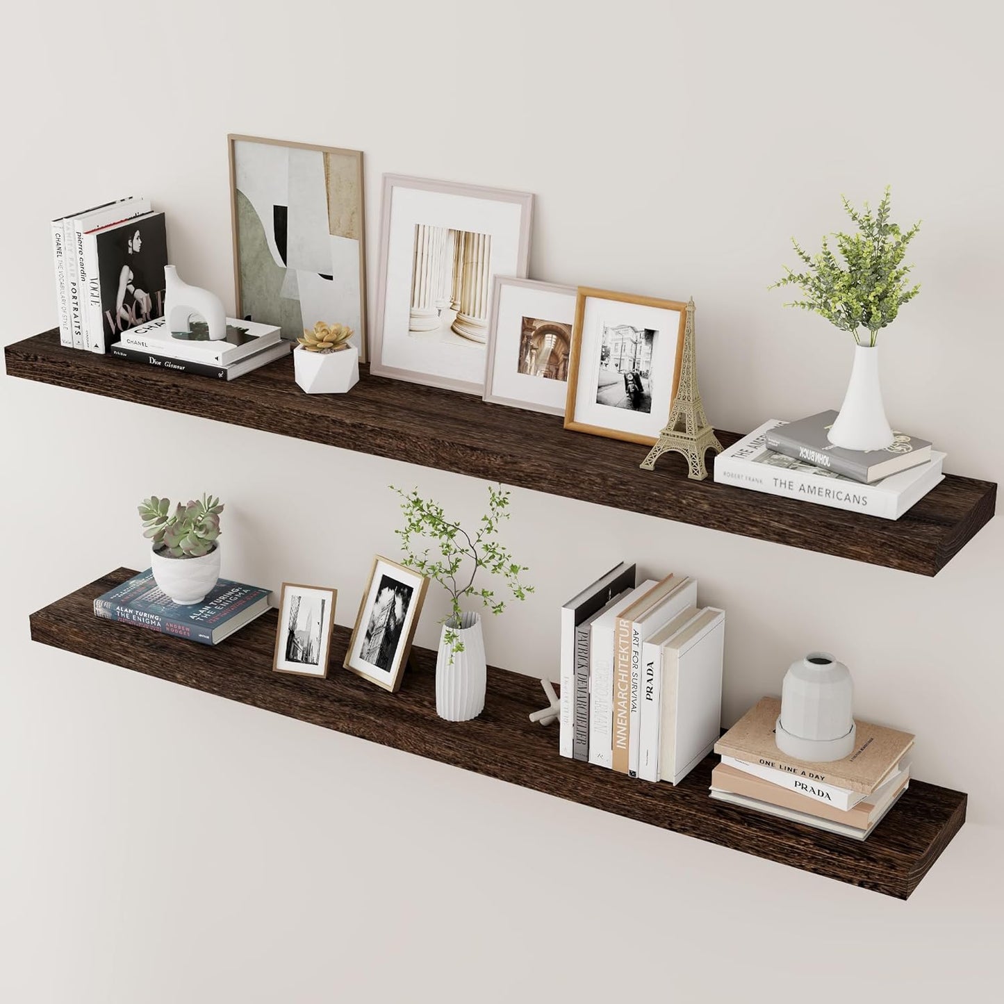 ShelfLoft 6.8"D x 1.4"H Rustic Brown Natural Paulownia Wood Floating Shelves