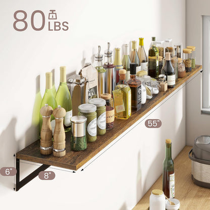 ShelfLoft 55" Wide x 8" Deep Floating Shelves with Brackets, 2 Pack