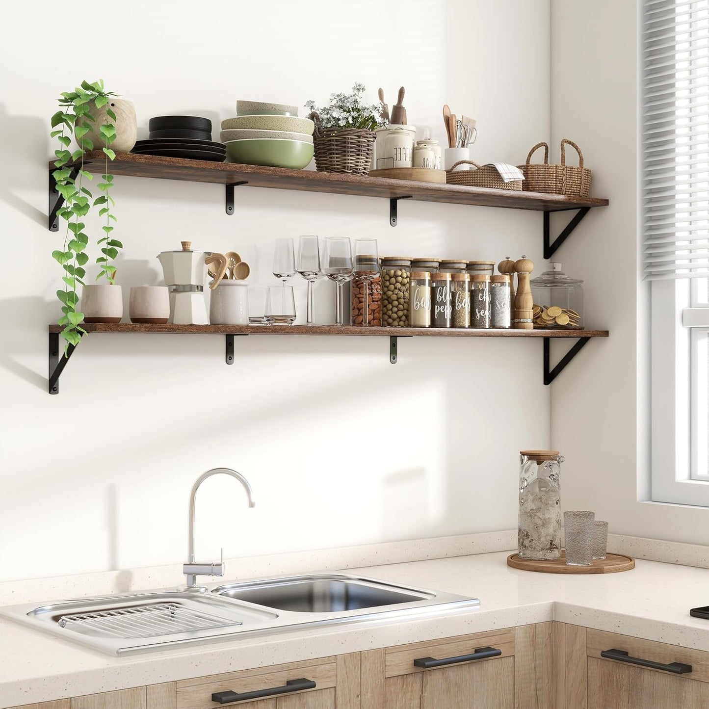 ShelfLoft 55" Wide x 8" Deep Wall Mounted Floating Shelves, 2 Pack