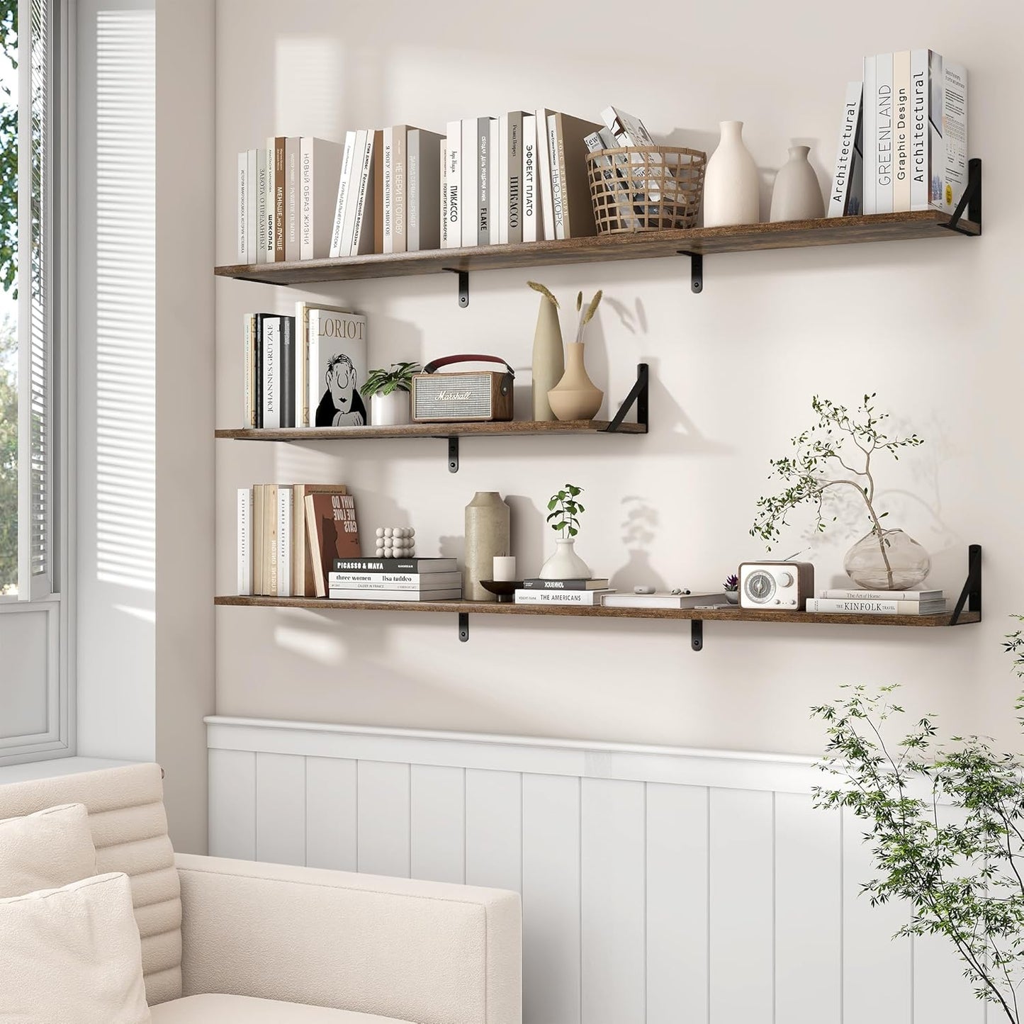 ShelfLoft 55" Wide x 8" Deep Wall Mounted Floating Shelves, 2 Pack