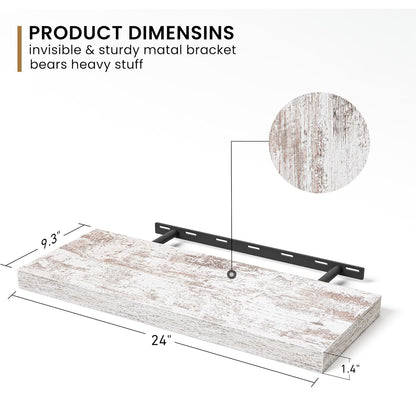 ShelfLoft 24" Wide x 9" Deep Wall Storage Floating Shelves, 2 Pack