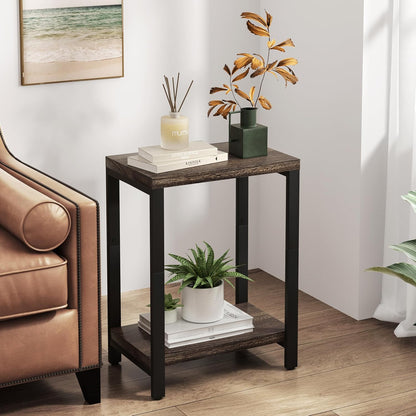 Real Solid Wood End Tables with 2-Tier Storage Shelf