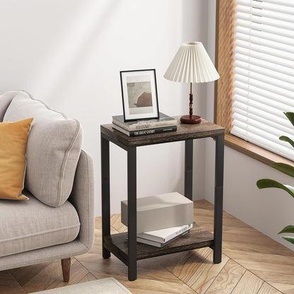 Real Solid Wood End Tables with 2-Tier Storage Shelf