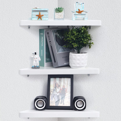 ShelfLoft 12.8 Inch Deep White Corner Floating Shelves,Set of 3