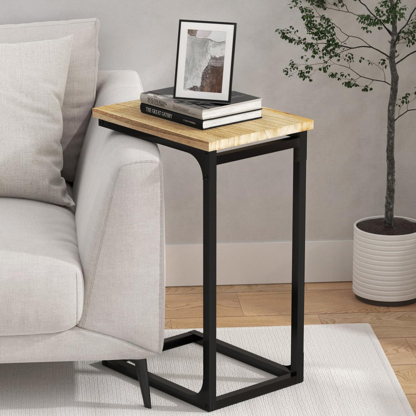 C-Shape End Table Narrow Side Sofa Table