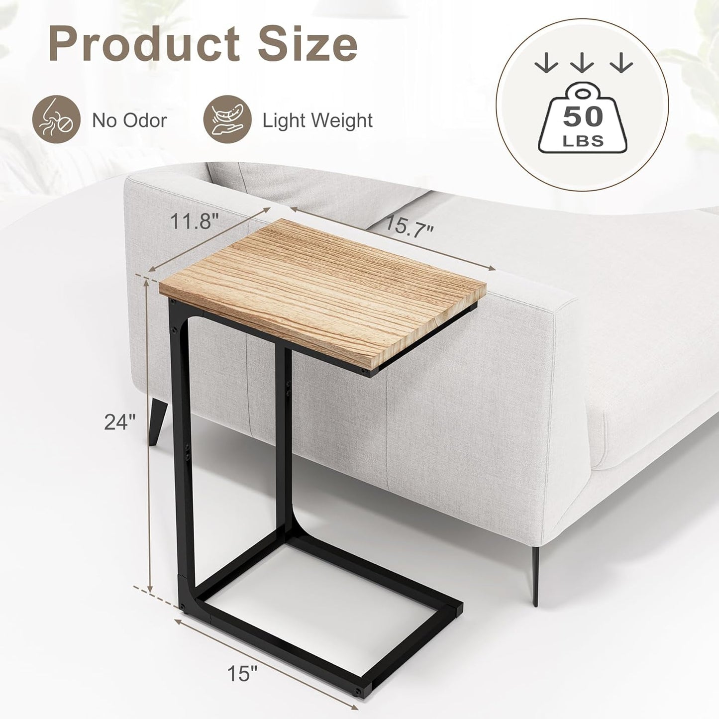 C-Shape End Table Narrow Side Sofa Table