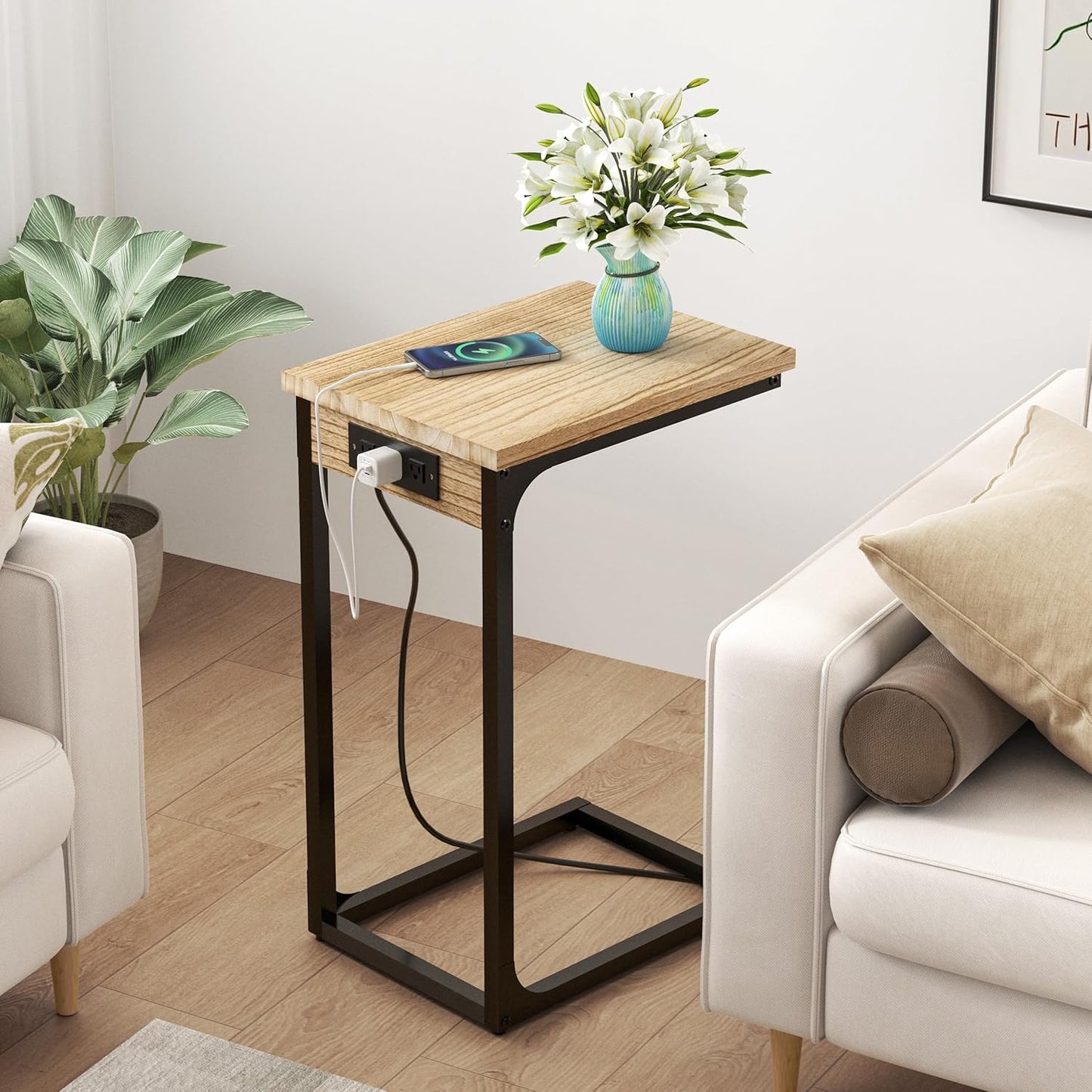 C-Shape End Table Narrow Side Sofa Table