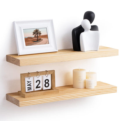 ShelfLoft 24" Wide x 6.7" Deep Unfinished Farmhouse Natural Pine Wood Floating Shelves, 2 Pack