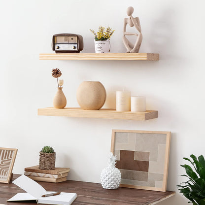 ShelfLoft 24" Wide x 6.7" Deep Unfinished Farmhouse Natural Pine Wood Floating Shelves, 2 Pack