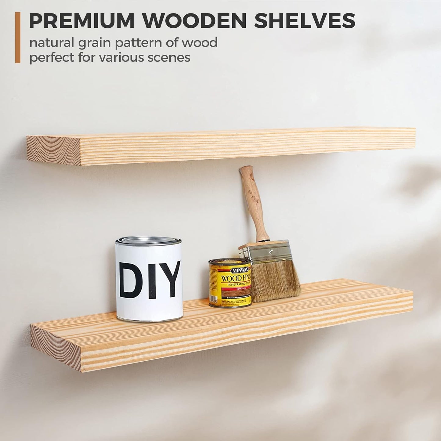 ShelfLoft 24" Wide x 6.7" Deep Unfinished Farmhouse Natural Pine Wood Floating Shelves, 2 Pack