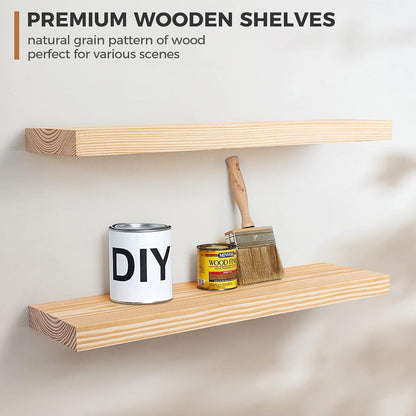 ShelfLoft 24" Wide x 6.7" Deep Unfinished Farmhouse Natural Pine Wood Floating Shelves, 2 Pack