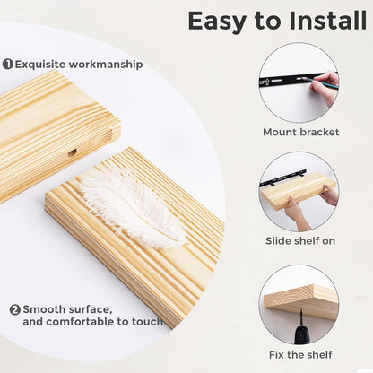 ShelfLoft 24" Wide x 6.7" Deep Unfinished Farmhouse Natural Pine Wood Floating Shelves, 2 Pack